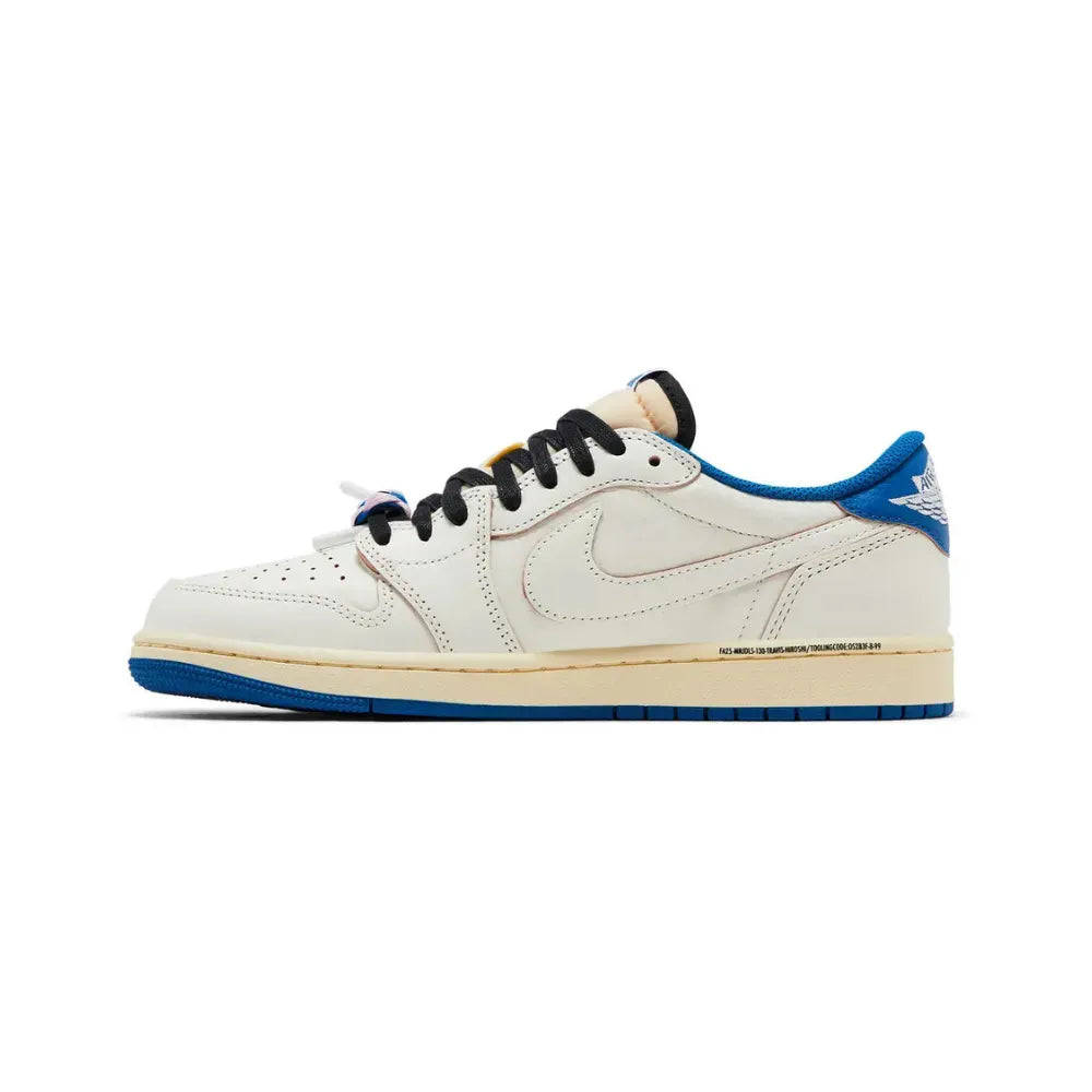 Tênis Jordan 1 Retro Low OG SP Fragment x Travis Scott Sail Military Blue