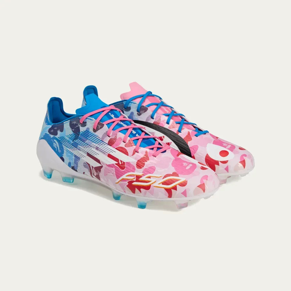 Tênis BAPE x adidas F50 Elite Clear Pink Cloud White Icey Blue 2025