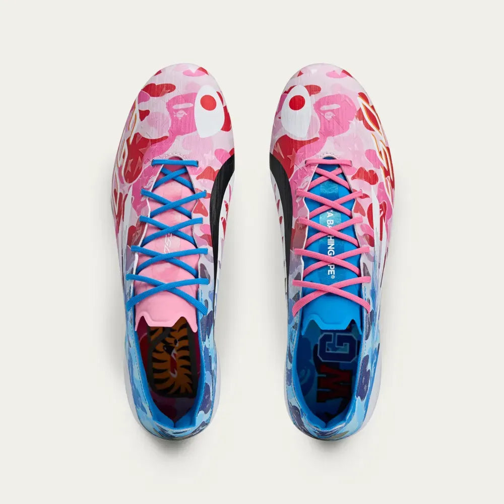 Tênis BAPE x adidas F50 Elite Clear Pink Cloud White Icey Blue 2025