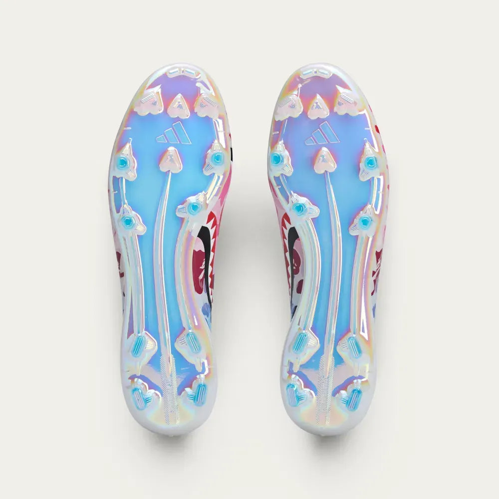 Tênis BAPE x adidas F50 Elite Clear Pink Cloud White Icey Blue 2025