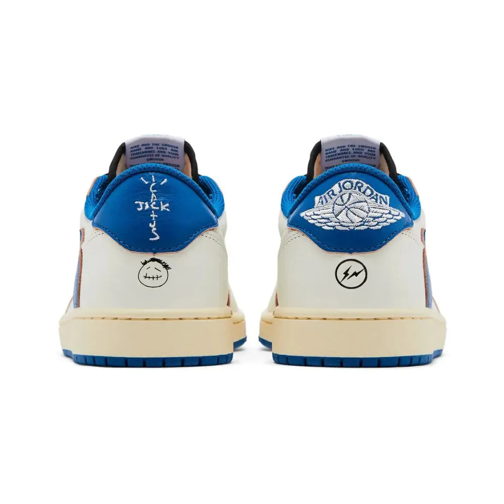 Tênis Jordan 1 Retro Low OG SP Fragment x Travis Scott Sail Military Blue
