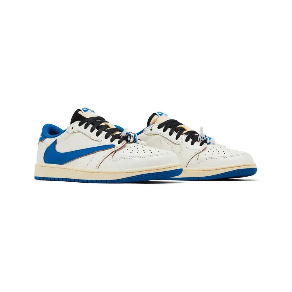 Tênis Jordan 1 Retro Low OG SP Fragment x Travis Scott Sail Military Blue